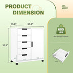 Office Storage Cabinet, 5 Drawer Metal Cabinet, Printer Stand with Storage Shelves, Mobile Storage Cabinet, Craft Storage Drawers for Home (White)