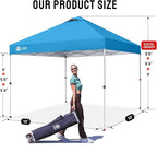 Crown Shades 10x10 Pop Up Canopy - Beach Tent with One Push Setup - Outdoor Sun Shade for Events, Parties, Camping - Gazebo with STO-N-Go Cover Bag, Silver Coated Top, 3 Height& 4 Sand Bags, Sky Blue