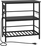 IBUYKE Kitchen Island with Storage, Bakers Rack with Power Outlet,Microwave Stand with Large Worktop,Rolling Bar Cart for Home, Outdoor, Kitchen,Black TMJ029B