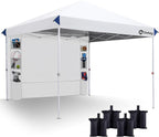 Sekey 10x10 Pop Up Canopy with Pockets Sidewall, One Push Setup Instant Outdoor Gazebo, Instant Easy Up Canopy with UPF50+ Top, 4 Weight Bags for Events, Beach, Patio, Camping