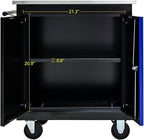 Double-Door Heavy-Duty Rolling Steel Tool Cart with Handle&Wheels, Metal Storage Organizer Cabinet, Tool Chest for Efficient Tool Storage in Garage, Warehouse, Workshop, Repair Shop, Blue