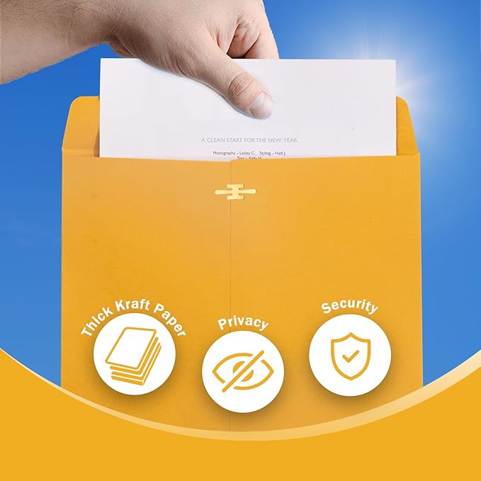 20 Pack Clasp Envelopes 9 x 12, 100 GSM Heavy Paper, Goefun Large Yellow Manilla Envelopes 9 x 12 with Clasp Closure and Gummed Seal
