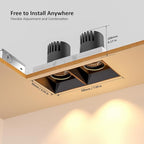 LED Square Recessed Lighting 16 Pack, 24W Aluminum Trimless Downlight, Adjustable Ceiling Light with junction Box, 5 CCT 2700K-6000K, TRIAC Dimming Rotation Spotlight for Living Room Bedroom