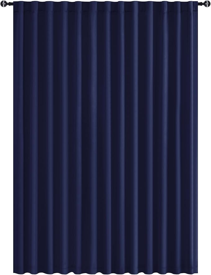 Hiasan Blackout Patio Sliding Door Curtain Extra Wide Thermal Insulated Blind Privacy Room Divider Curtain with Back Tab & Rod Pocket for Bedroom Partition Glass Door (100 x 84 Inches, Navy Blue)