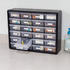 Akro-Mils 24 Cabinet 10724, Plastic Parts Storage Hardware and Craft Cabinet, Black & 10164 64 Drawer Plastic Parts Storage Hardware and Craft Cabinet, 20" x 15.75", Black