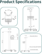 Mount Plus X3 Height Adjustable Aluminium Rolling Stand for Patient Monitor Medical Trolley Cart with Basket and and Locking Casters for Dental Office, Hospital, Clinic