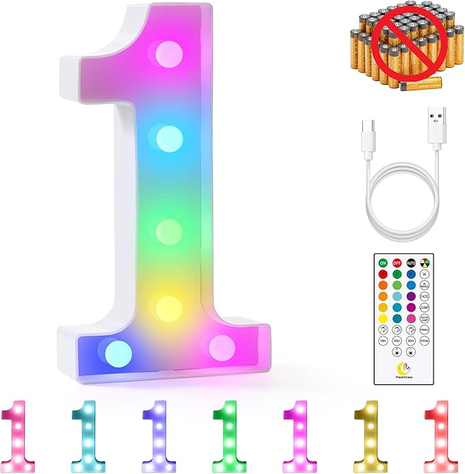mooncow Rechargeable Light Up Letters,Colorful Marquee Letters with Remote,Gift Wrap Gifts,Bedroom Home Bar Party Decor (1)