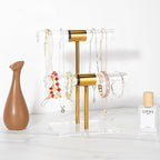 Necklace Holder Bracelet Holder, 2-Tier Acrylic Jewelry Display Stand Gold Jewelry Tower Stand Crystal T Bar Jewelry Organizer Gift for Women(2-Tier 1pc)
