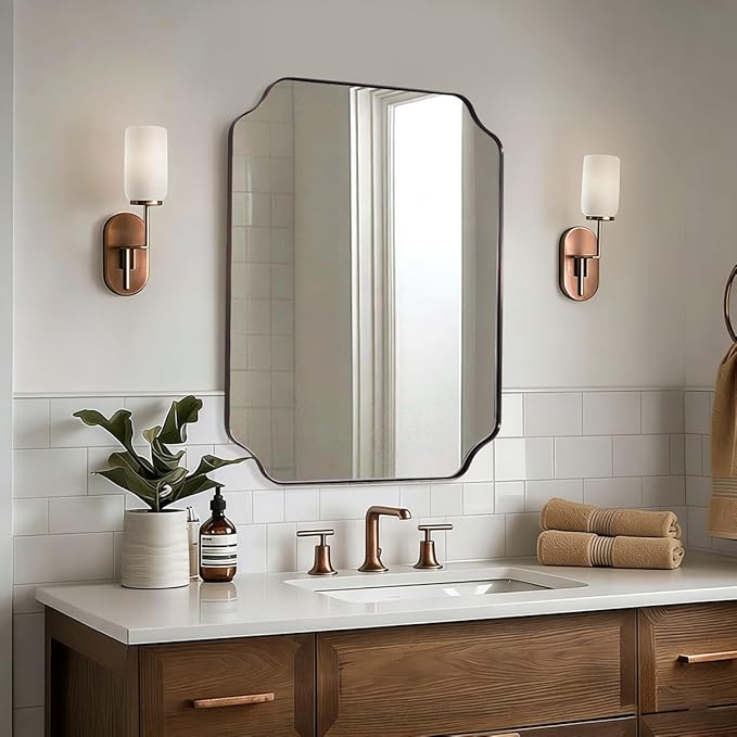 ANDY STAR Brushed Bronze Scalloped Mirror, 22"x30" Bathroom Vanity Mirror, Antique Scalloped Mirror in Premium Stainless Steel Frame, Timeless Shape with Unique Flair, Ideal for Home Remodel