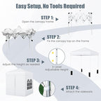 Tangkula 6.5x6.5 FT Pop Up Canopy, UPF50+ Outdoor Canopy Tent with 2 Removable Sidewalls, 2 Zippered Doors, Heavy-Duty Carbon Steel Frame, Wheeled Bag, 4 Sandbags, 8 Stakes, 4 Wind Ropes (White)