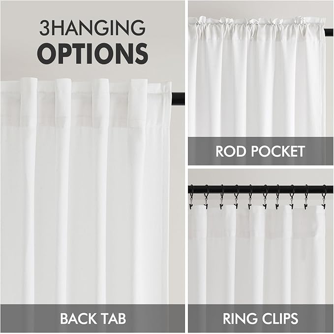 MIULEE Non-See-Through Privacy Linen Curtains 2 Panels, Light Filtering Window Curtains Farnhouse Textured Back Tab Semi Sheer Drapes for Bedroom Living Room, 52 x 96 Inches Long, Pure White