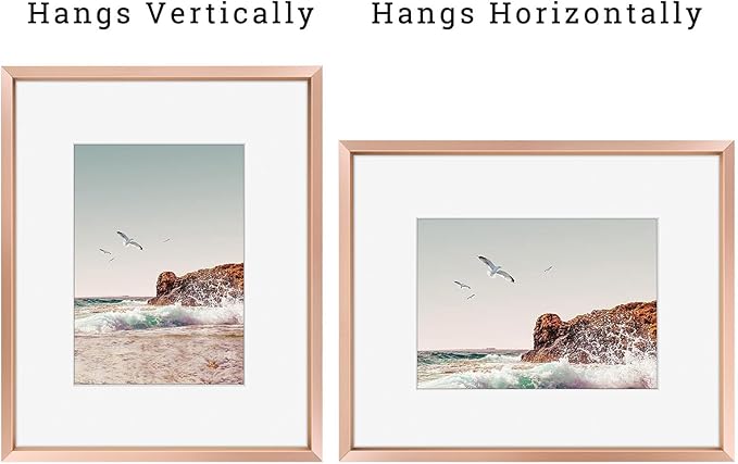 Frametory, 8x10 Metal Picture Frame with Mat for 5x7 Picture & Real Glass, Aluminum Photo Frame Collection (Rose Gold, 2 Pack)