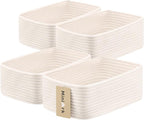 Small Storage Baskets for Organizing | Closet Organizer Bins | Shelf Toy Basket | Woven Rope Baskets | Cube Decorative Box | Shallow Basket | 11.5x7.5x4.7” | 4 Packs Off White