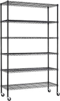 FDW 48"L×18"W×82"H Wire Shelving Unit Storage Cart Metal Shelf Rolling Utility Cart 2100Lbs Capacity with 6 Tier Casters Adjustable Layer Rack Strong Steel for Restaurant Garage Pantry Kitchen,Black