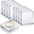 Vicenpal 8 Pcs Acrylic Square Display Block Clear Polished Cube Jewelry Stand Solid Acrylic Pedestal Stand Crystal Ring Showcase Holder Display Base for Riser(3 x 3 x 1 Inch)