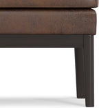 SIMPLIHOME Carlson Ottoman Bench - 45 inch Wide Upholstered Vegan Leather Rectangle Ottoman in Distressed Chestnut Brown, Mid Century Modern Bench for Bedroom or Living Room with Padded Seat
