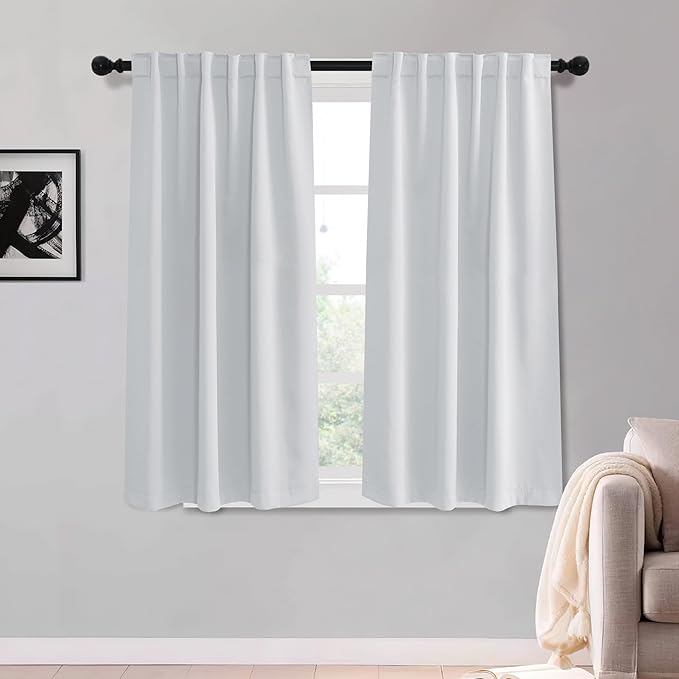 KGORGE 54 inch Curtains 2 Panel Set, Privacy Solid Thermal Insulated Bathroom Curtains Noise Reducing Room Darkening Drapes for Bedroom Living Room, Back Tab, W52 x L54 inches, Greyish White
