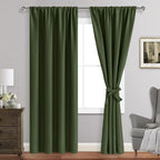 JIUZHEN Christmas Blackout Curtains for Bedroom - Thermal Insulated Room Darkening Rod Pocket Curtains for Living Room, Set of 2 Panels with Tiebacks, 42 x 84 Inch Length, Olive Green