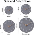 Mosewa Wall Clock 12 Inch Gray Silent Non Ticking Battery Operated Modern Simple Clock Decorative for Kitchen Home Bedroom Bathroom Office Living Room