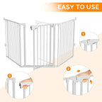Bonnlo 120-Inch Wide Metal Baby Safety Fence/Play Yard Adjustable Fireplace Hearth BBQ Fire Gate Christmas Tree Gate 5-Panel Playpen for Toddler/Pet/Puppy/Cat/Dog, 25.39"W x 29.3" H Each Panel, White