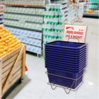 SSWBasics Blue Shopping Basket with Stand, Set of 12, 8-1/2"H x 12"W x 17"L - Ideal Grocery Baskets for Retail Environments