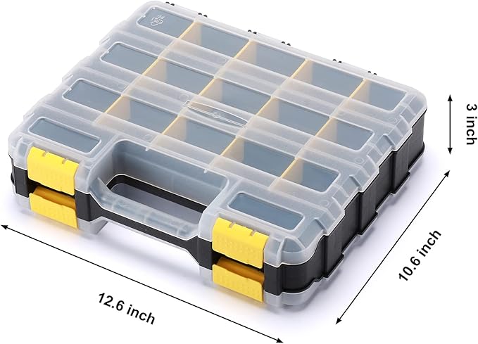 Mayouko Double Side Tools Organizer, Customizable Removable Plastic Dividers, Hardware Box Storage, Small Parts Organizer, 34-Compartment, Black/Yellow