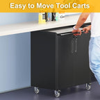 Metal Storage Cabinet with Wheels, Lockable Rolling Tool Chest with Adjustable Shelf & Handle & 2-Doors, Mobile Steel Locker for Garage, Home, Office, Warehouse, Assembly Required, Black