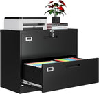 2 Drawer File Cabinets for Home Office, Metal Filing Cabinet with Lock, Black Locking File Caninet Two Drawer, Office Storage Caninets Steel Cabnet for Letter/Legal/A4/F4-Assembly Required