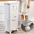 Double Layers Double Barrel Waste Sorting Bin with Wheels & Lid - Large Vertical Garbage Can for Kitchen, Bathroom, Home & Office