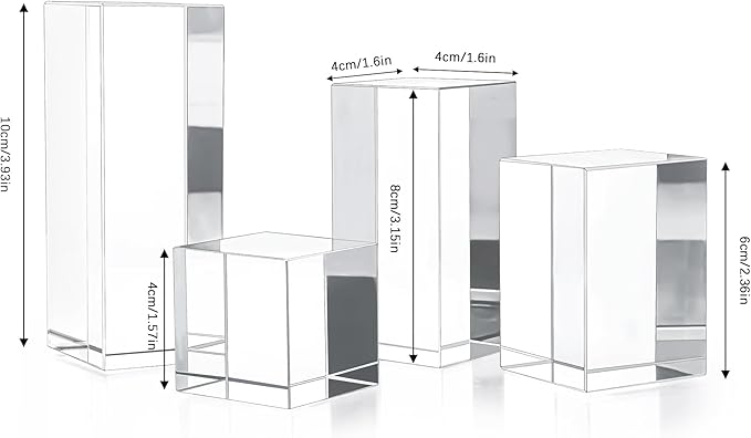 ZEERSHEE Set 4 Clear Crystal Cube Display Blocks Square Glass Display Stand for Collectibles Art Craft Transparent Solid Bases for Jewelry Cosmetic Crafts Closet Show