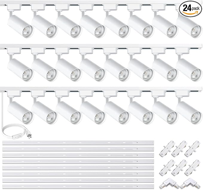 Super Brightness 6000K Cool Light Dimmable Brightness 25W 2000lm H Type LED Track Lighting Kit System with 26 FT Track Rails, Ceiling Spotlight Fixture with Installation Package