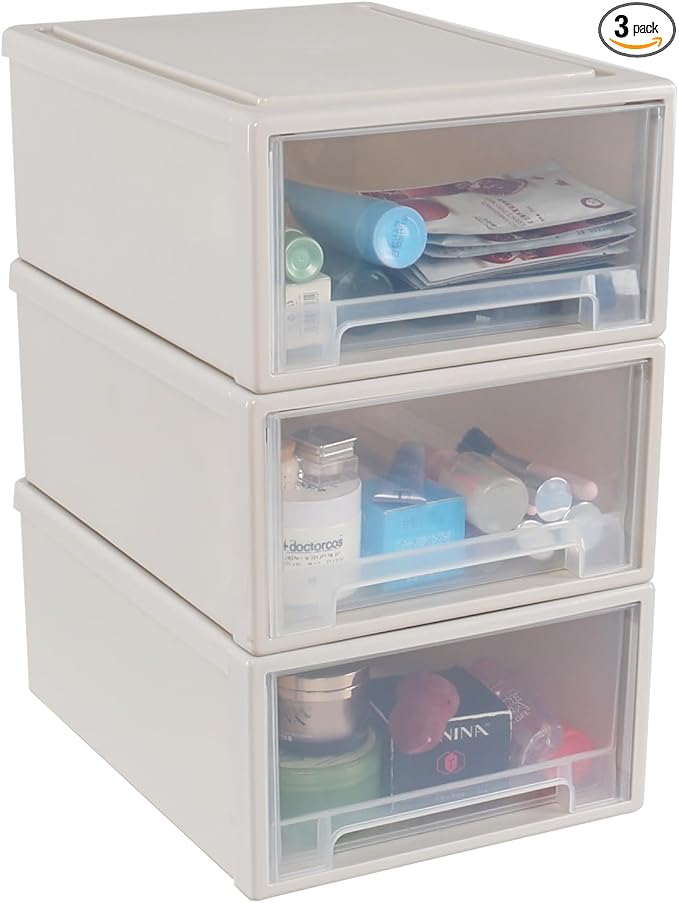 Readsky 18 Quart Large Stackable Drawer Unit, Plastic Compact Stacking Storage Drawer, 3 Packs