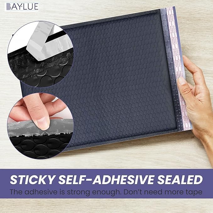 Black Large Poly Bubble Mailers 12x15 inch | Self Seal Padded Envelopes Cushioned Bubble Mailer | Usable Size 12x15 | WaterProof | Lightweight mailing Shipping Bags | 100 Pack Bulk