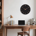 Mosewa Wall Clock 14 Inch Black Battery Operated Silent Non Ticking Simple Minimalist Rose Gold Numbers Decorative for Bedroom Living Room Kitchen Home Office