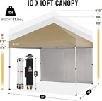 CROWN SHADES 10X10 Comercial Instant Canopy Pop Up Tent with Center Lock, 300D Fabric, 4 Sidewalls, Sto'N Go Bag, Beige