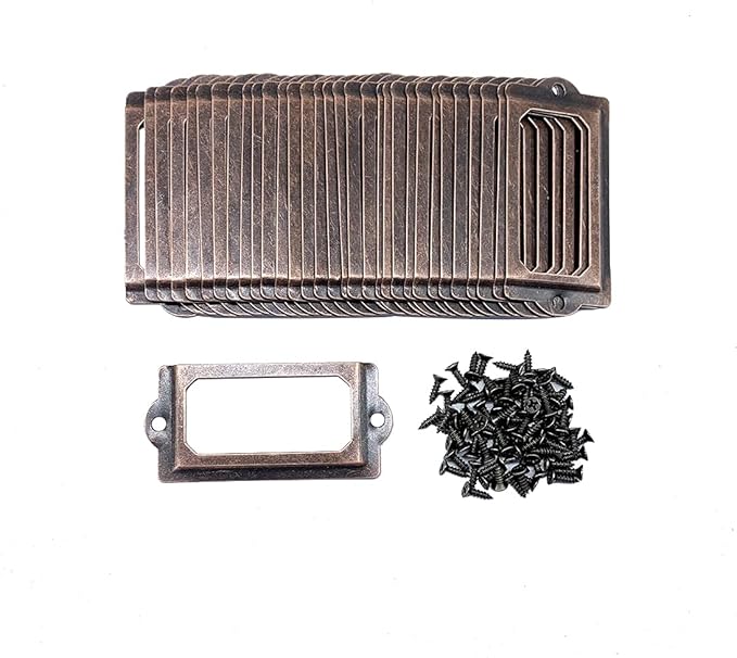 [32 Pack] Antique Copper Office Library File Drawer Cabinet Card Tag Label Holder Metal Frame 70mm x 33mm