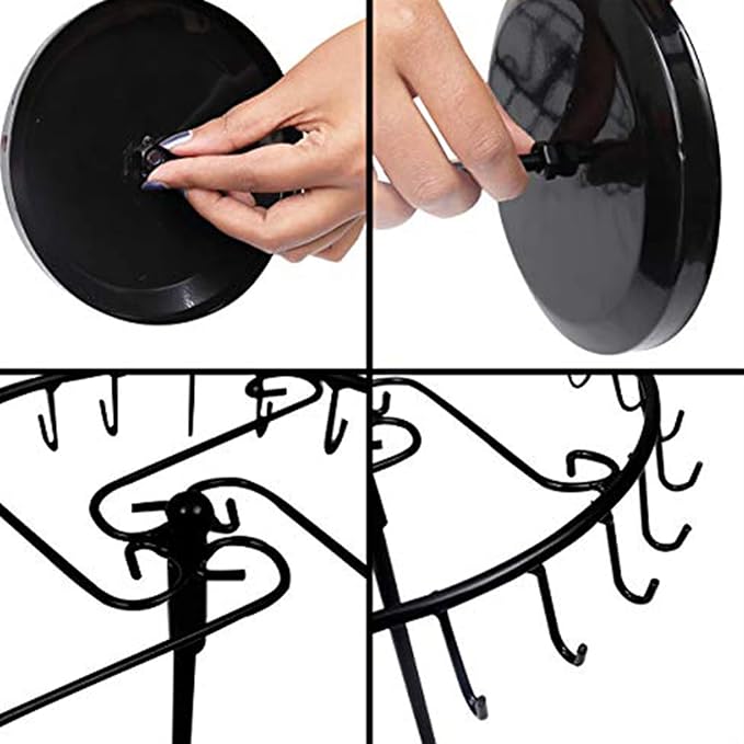 Rotating Necklace Holder Jewelry Organizer Display Stand 14-Inch with 23 Hooks Black, short-black, 8.27*5.9*13.8inch (HS01)