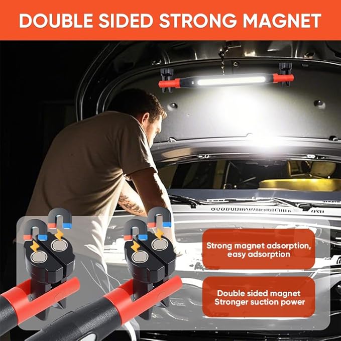 Magnetic Work Light Bar 2026 Upgraded | Rechargeable LED Light with Battery | IP55 Weather-Resistant Under Hood Light with Magnetic Base | Hooks & Clamp for Car Repair,Garage,Emergency,Power Outage