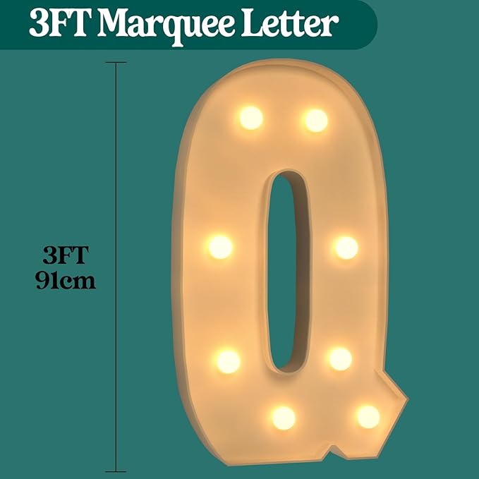 Marquee Letters 3 Feet Tall, 3FT Large Light up Letters Q, Big Sign Q with Warm White Light for Birthday Wedding Proposal Engagement Graduation Party Backdrop Decorations