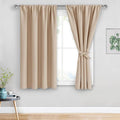 JIUZHEN Blackout Curtains for Bedroom - Thermal Insulated Room Darkening Rod Pocket Short Curtains for Living Room, Set of 2 Panels with Tiebacks, 42 x 45 Inch Length, Beige