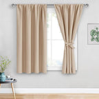 JIUZHEN Blackout Curtains for Bedroom - Thermal Insulated Room Darkening Rod Pocket Short Curtains for Living Room, Set of 2 Panels with Tiebacks, 42 x 45 Inch Length, Beige
