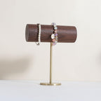 GemeShou Wood bracelet rack for selling, Metal brass bracelet display stand, Walnut bracelet holder organizer, Bangle Jewelry organizer T bar stand【Walnut Brass Bracelet Holder-Low】