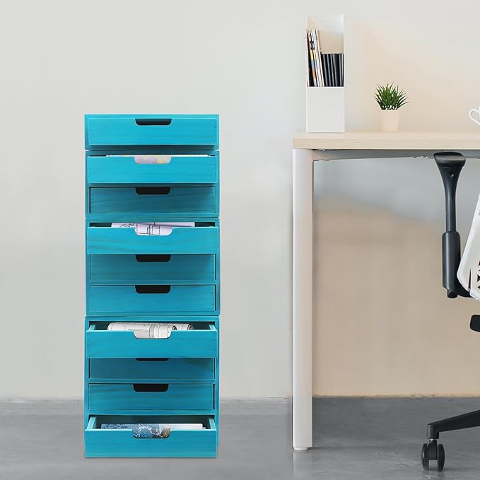 4-piece Drawer Cabinet, Organizer Sorter Container Keeper Unit Storage Box Stackable Chest Divider Shelf System with 10 Drawers & 4 Stackable Units for Home Office Study Room Dorm Bedroom(Blue)