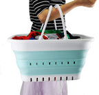 SAMMART 19L (5 Gallon) Collapsible Tub with Handle - Portable Outdoor Picnic Basket/Crater - Foldable Shopping Bag - Space Saving Storage Container (1, White/Lake Green)