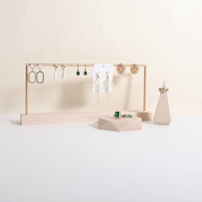 GemeShou single maple Jewelry display Tray for selling, Wooden hexagon display riser for jewelry, Jewelry retail shop display stand, photography props【maple Hexagon single Small】