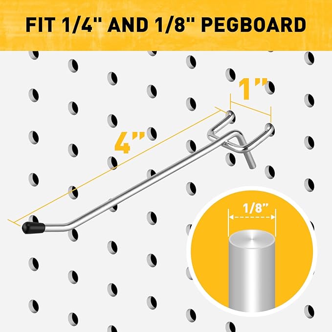 ELEAD 55-Piece 4 Inch Pegboard Hooks, Heavy Duty Peg Board Organizer Accessories, Peg Board Tool Hangers Fit for 1/4" and 1/8" Pegboard Hanging Tools Garage, Workshop, and Craft Storage