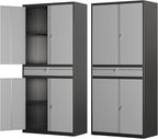 Metal Storage Cabinet with with Drawer, Garage Storage Cabinet with Locking Doors and Adjustable Shelves for Garage, Home Office,Warehouse