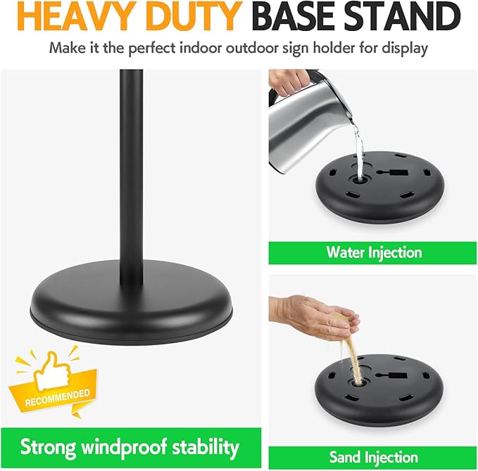 RedChili Floor Standing Sign Holder Stand, 8.5x11 Inches Stand Up Sign Holder with 360° Rotated Snap-Open Frame Height Adjustable Tall Sign Stand Vertical Horizontal View Display for Stores Schools Restaurants (Black, Round Corner)