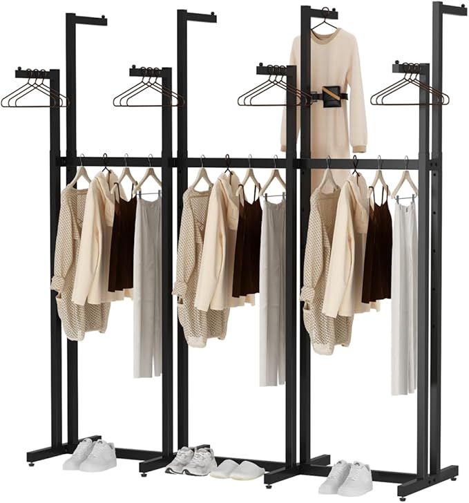 Black Clothing Racks with 8 Arms, Metal Clothing Racks for Hanging Clothes, Freestanding Garment Rack Heavy Duty, 46" to 63" Adjustable Height Retail Clothing Rack for Boutiques Display