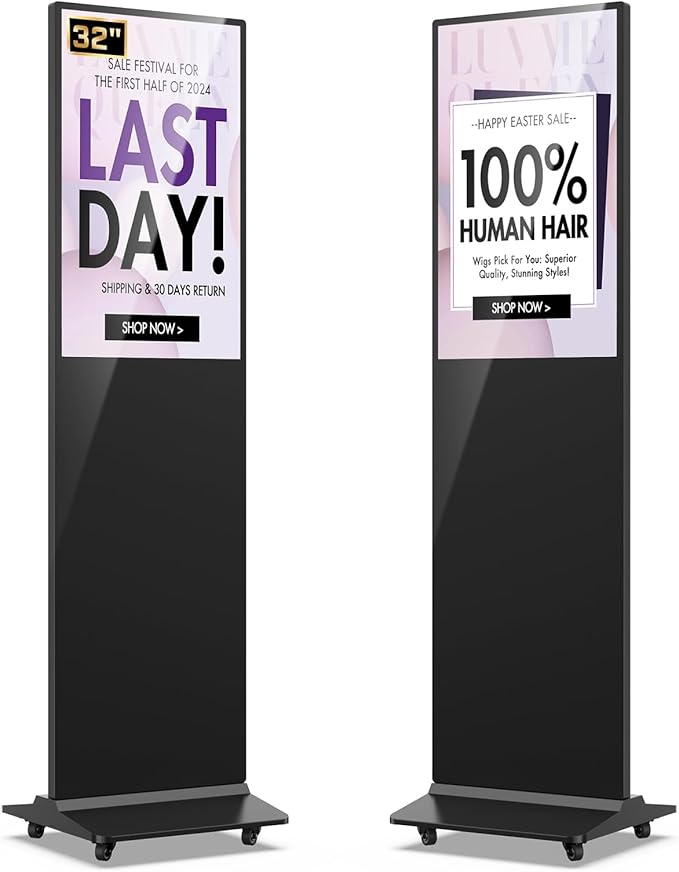 MWE 32 Inch Indoor Floor Standing Digital Signage Advertising Display Kiosk LCD Screen Commercial Totem Android System Vertical Poster with Auto Media Player